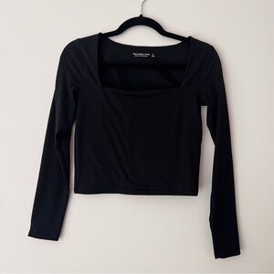 Abercrombie & Fitch Black Square Neck Cropped Long Sleeve Top